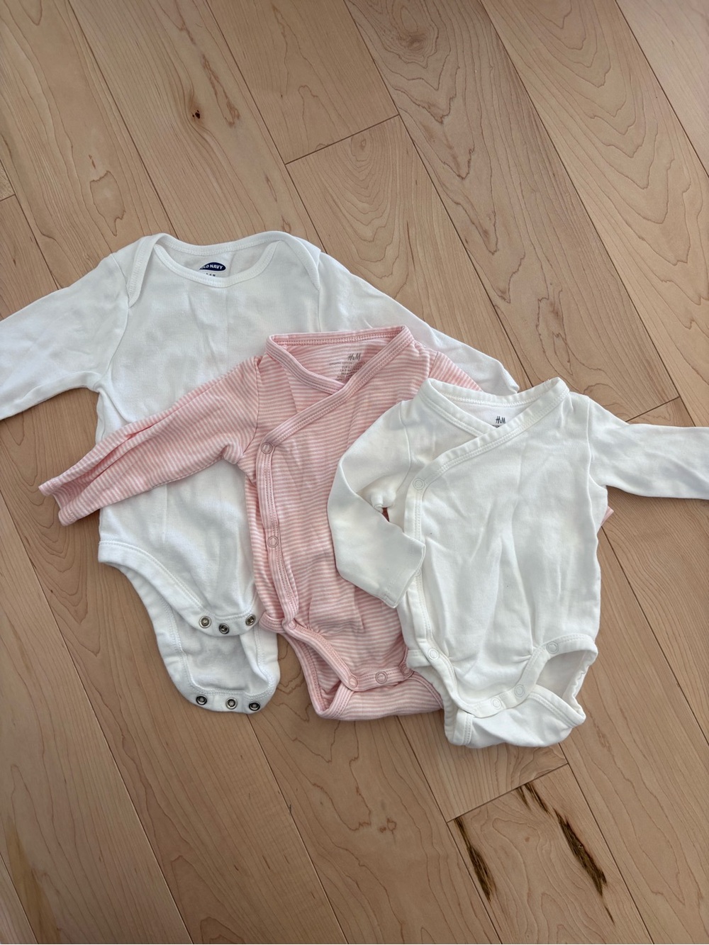 H&M White & Light Pink Baby Long-Sleeve Bodysuit Set